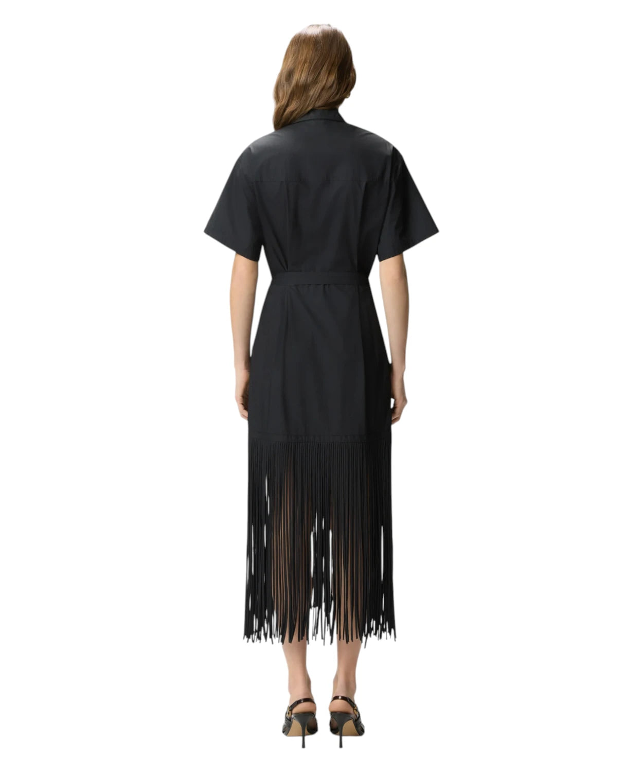 Abito AVIGLIANO Chemisier Lungo Pinko con Frange e Dettagli Metallici