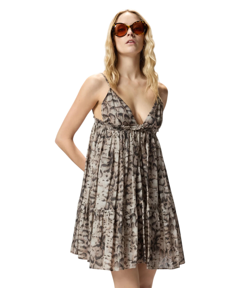 Vestido corto Pinko con estampado de serpiente en muselina de algodón