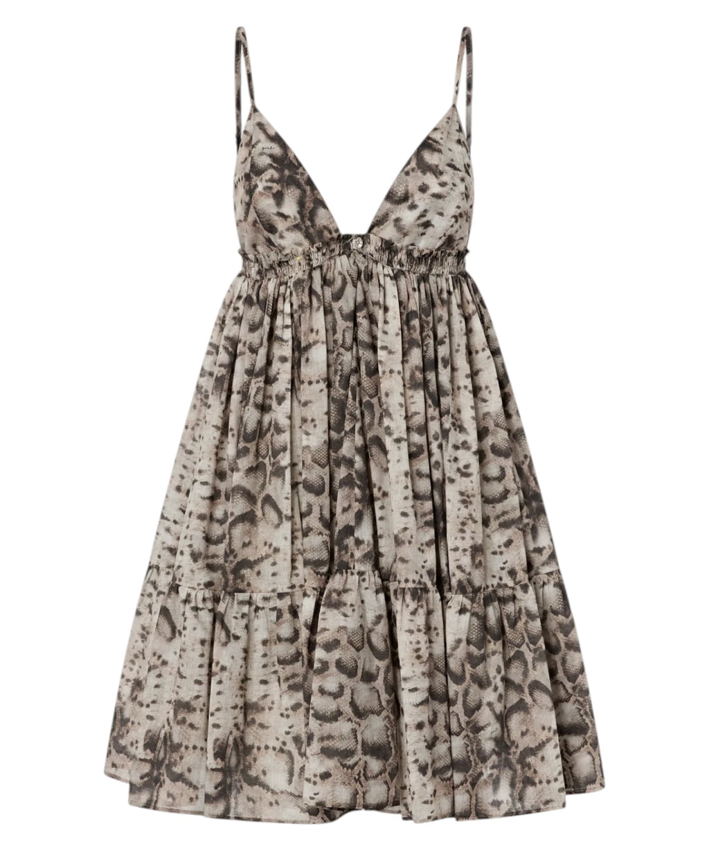 Vestido corto Pinko con estampado de serpiente en muselina de algodón