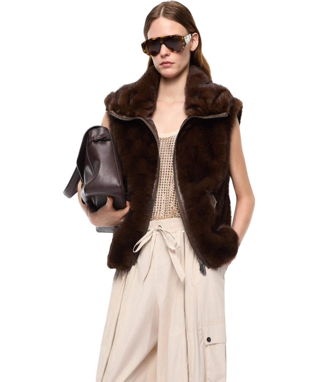 Gilet Effetto Pelliccia Pinko con Zip e Fodera