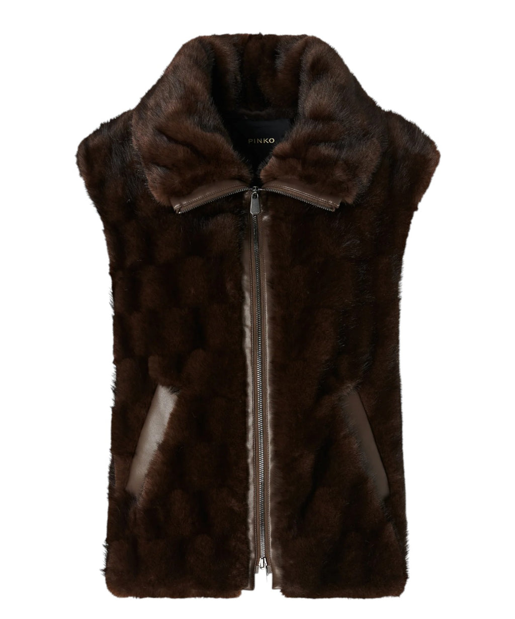 Gilet Effetto Pelliccia Pinko con Zip e Fodera