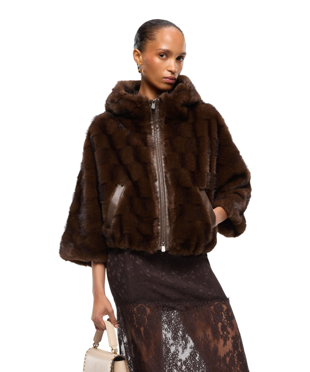 Giacca Blouson Pelliccia con Cappuccio Pinko