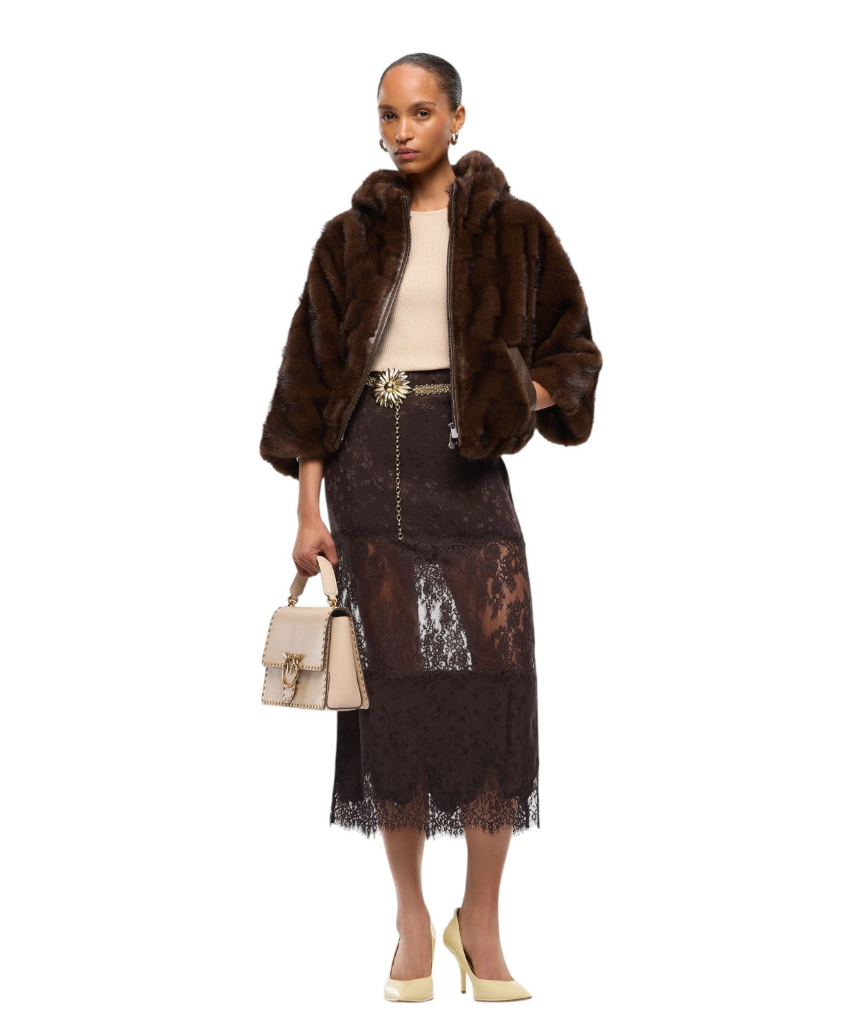 Giacca Blouson Pelliccia con Cappuccio Pinko