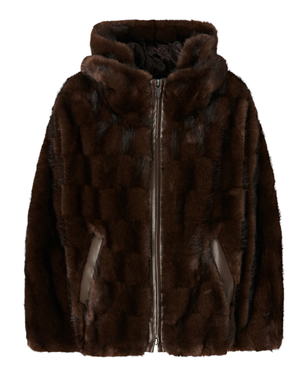 Giacca Blouson Pelliccia con Cappuccio Pinko