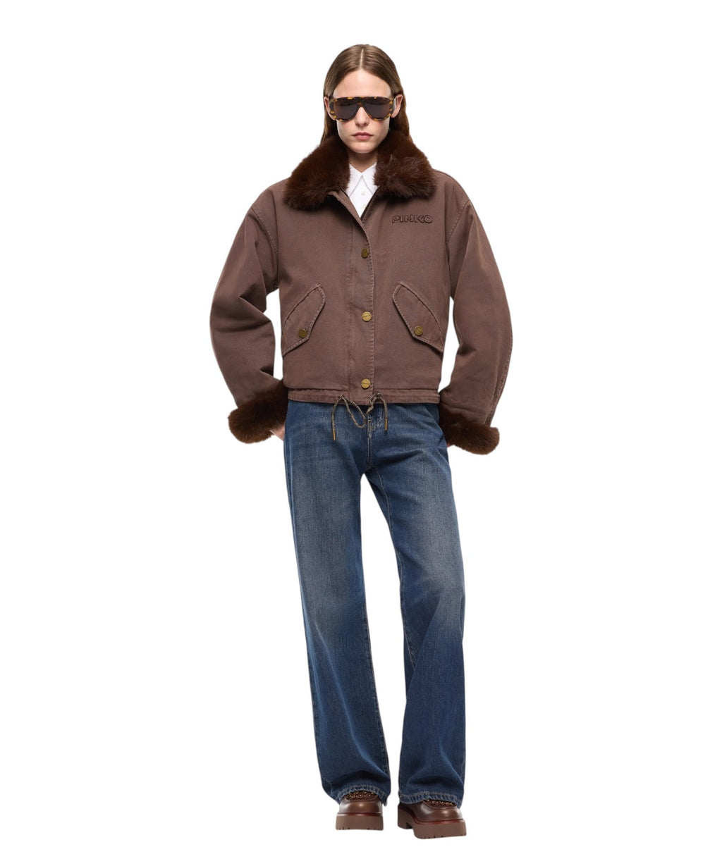 Caban Pinko in Cotone Effetto Pelliccia per Donna