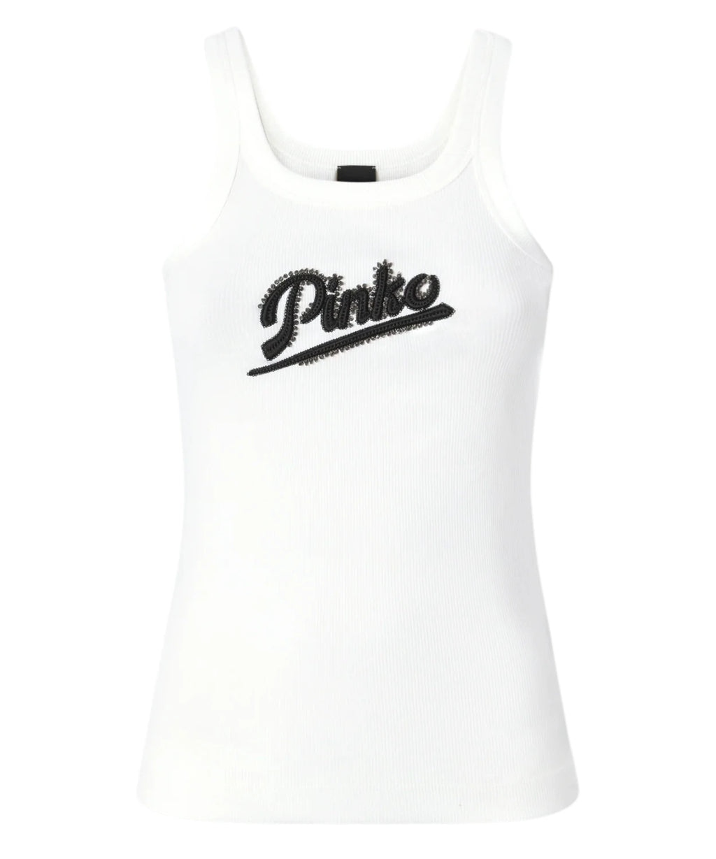 Pinko CAIPIROSKA tank top with rhinestone logo in stretch cotton