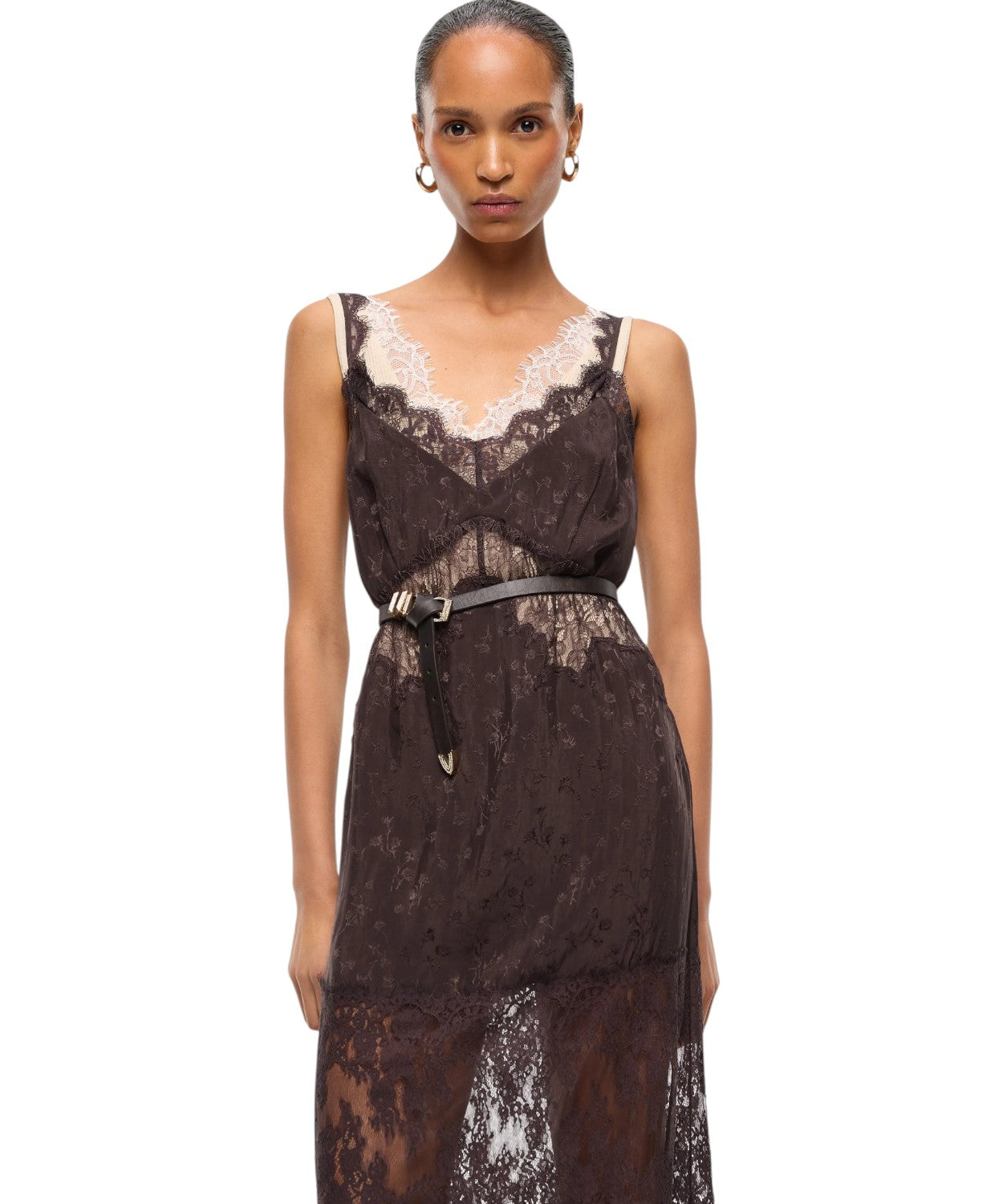 Pinko Aster kjole i Crêpe Jacquard med blonder
