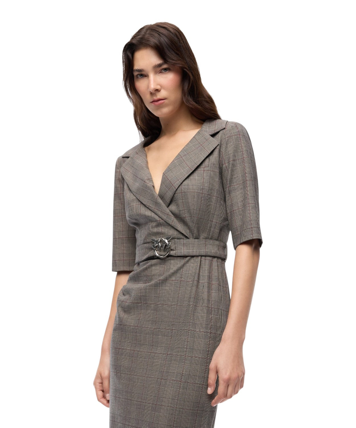 Abito Midi Check Misto Lana Pinko con Cintura Love Birds