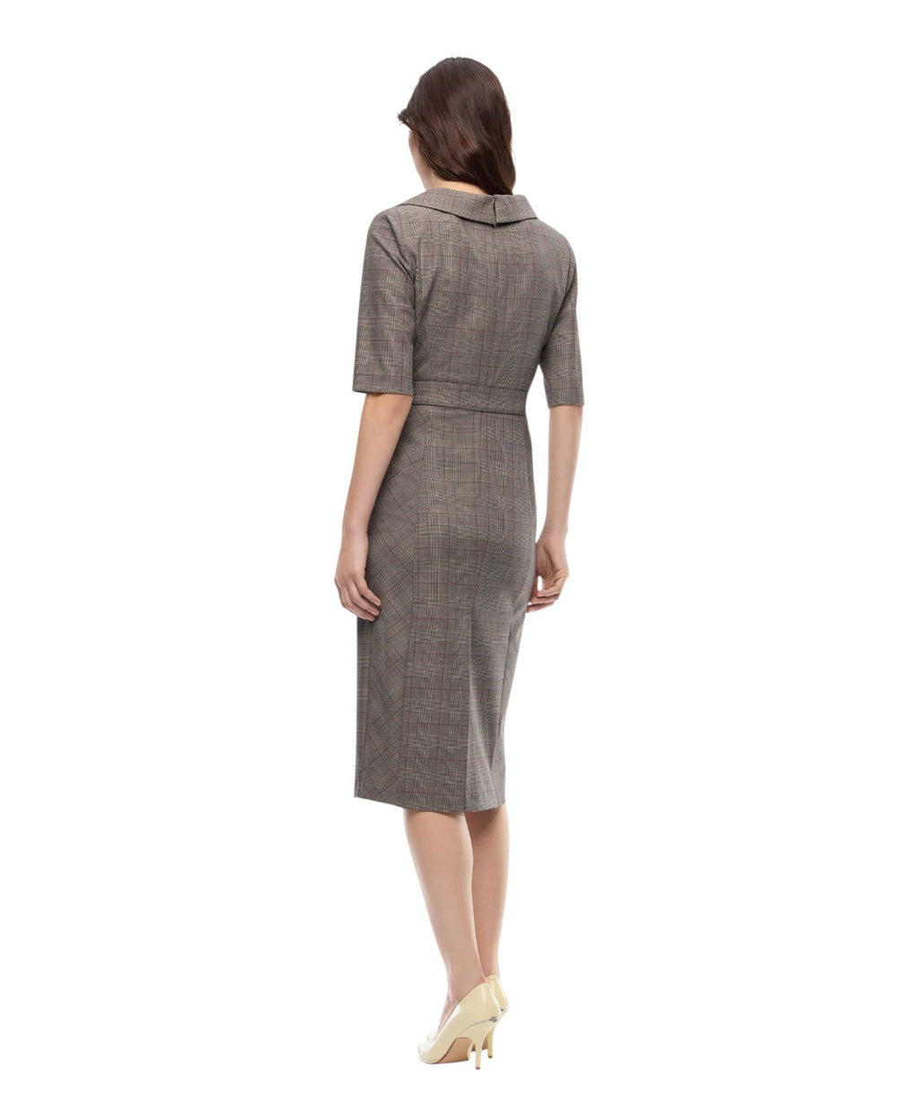 Abito Midi Check Misto Lana Pinko con Cintura Love Birds