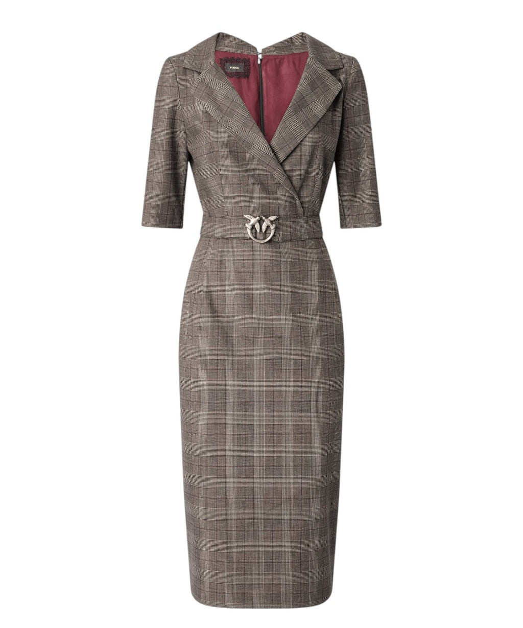 Abito Midi Check Misto Lana Pinko con Cintura Love Birds