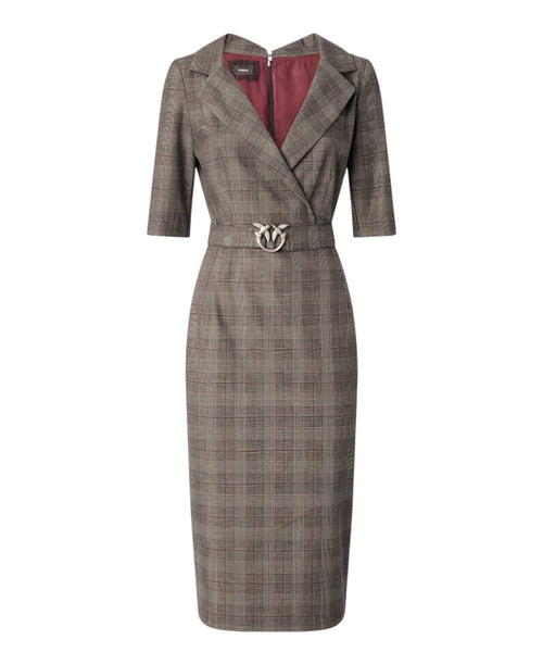 Abito Midi Check Misto Lana Pinko con Cintura Love Birds