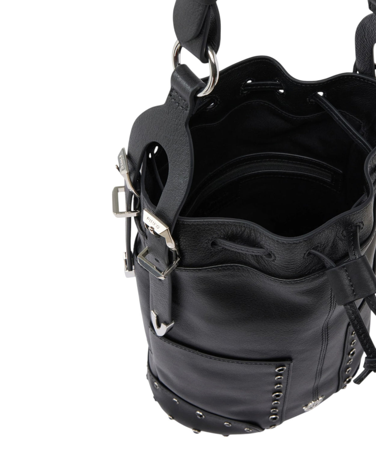Mini kabelka Pinko Bucket z kůže s šperkovými cvočky