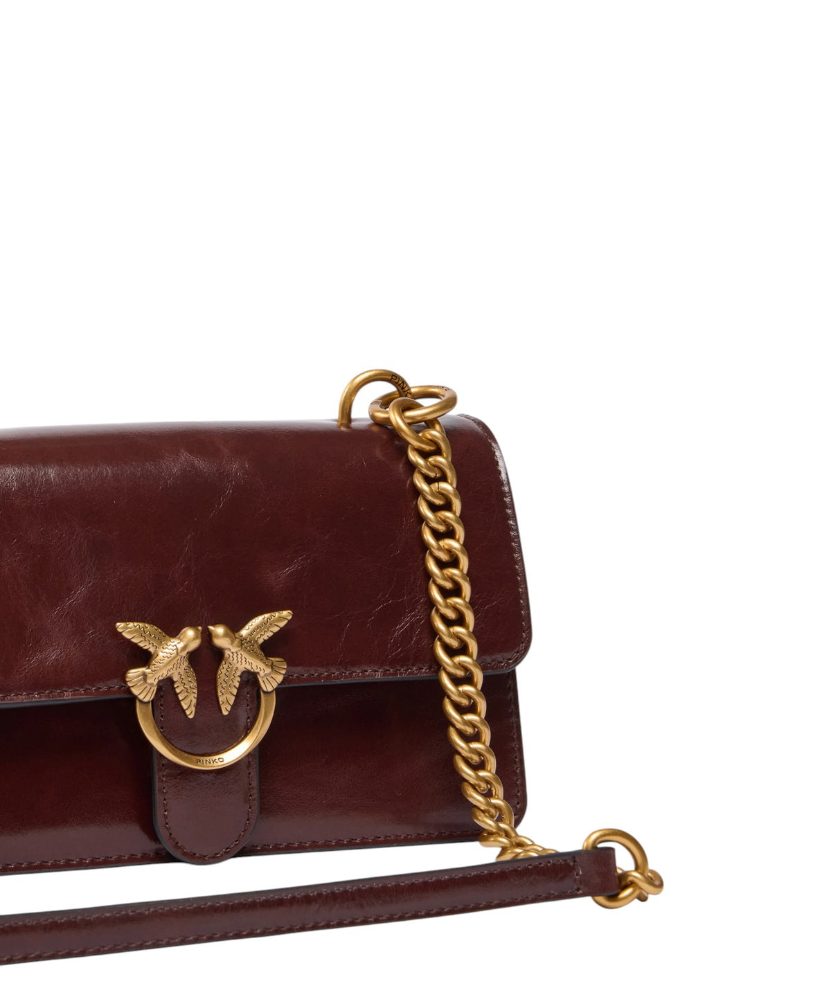 Pinko Mini Love Bag One Light i blankt læder med dobbelt skulderrem