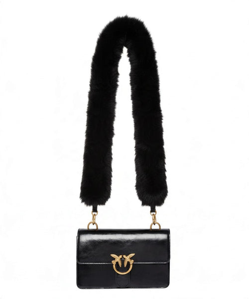 Pinko Mini Love Bag One Light od sjajne kože s dvostrukim remenom