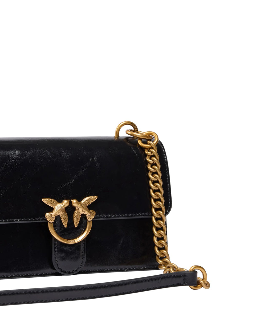Mini kabelka Love Bag One Light Pinko z lesklé kůže s dvojitým popruhem