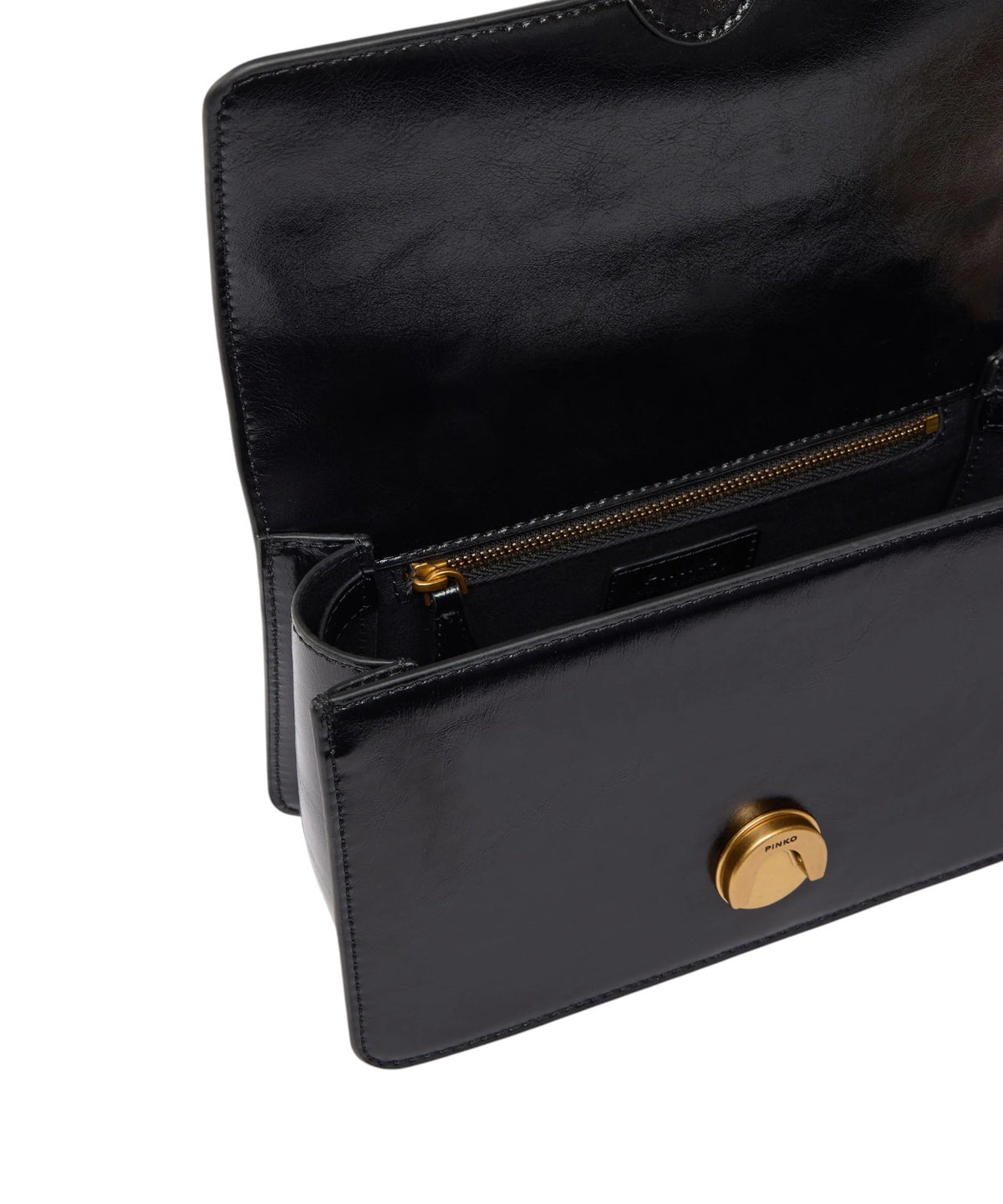 Mini kabelka Love Bag One Light Pinko z lesklé kůže s dvojitým popruhem