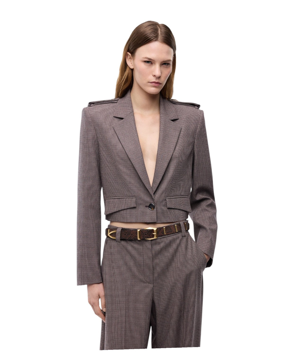 Giacca cropped Pinko in misto lana pied-de-poule