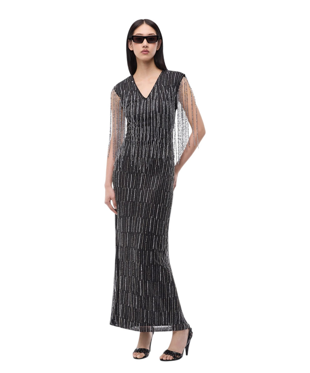 Abito Lungo Pinko Alfa con Strass Ricamati in Tulle