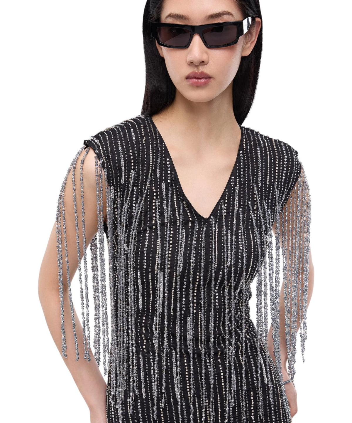 Abito Lungo Pinko Alfa con Strass Ricamati in Tulle