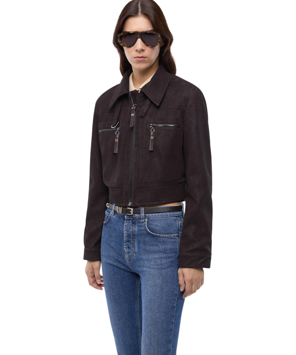 Giubbino Cropped Pelle Nabuk PINKO