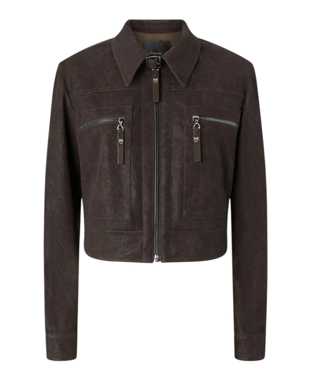 Giubbino Cropped Pelle Nabuk PINKO