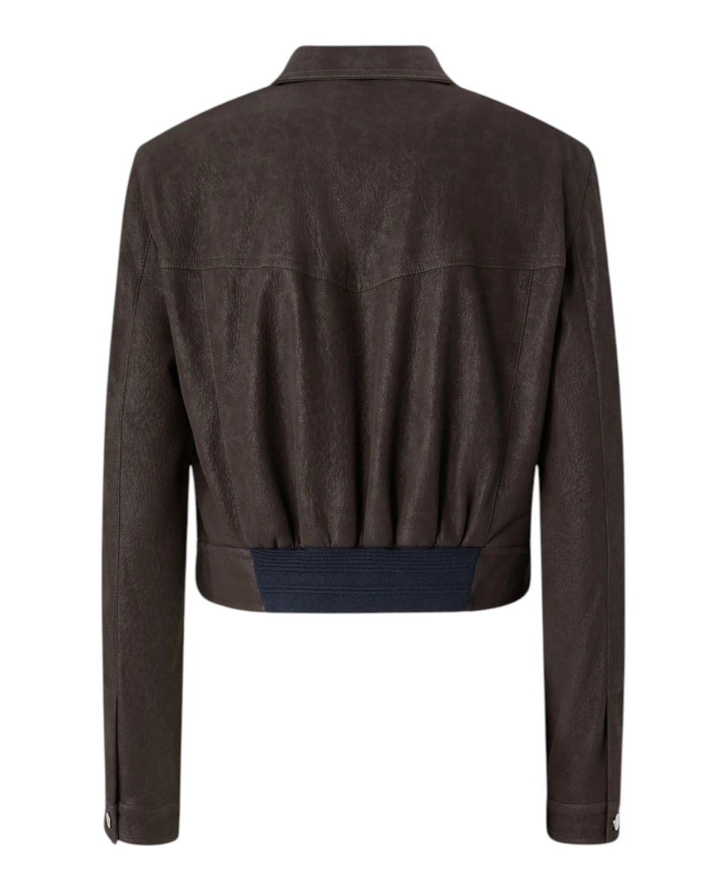 Giubbino Cropped Pelle Nabuk PINKO