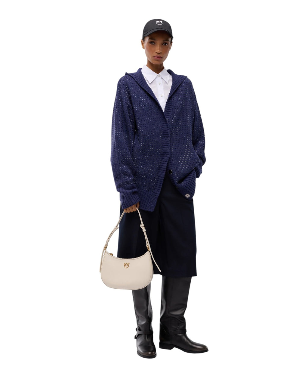Cardigan donna oversize Pinko in misto lana con strass
