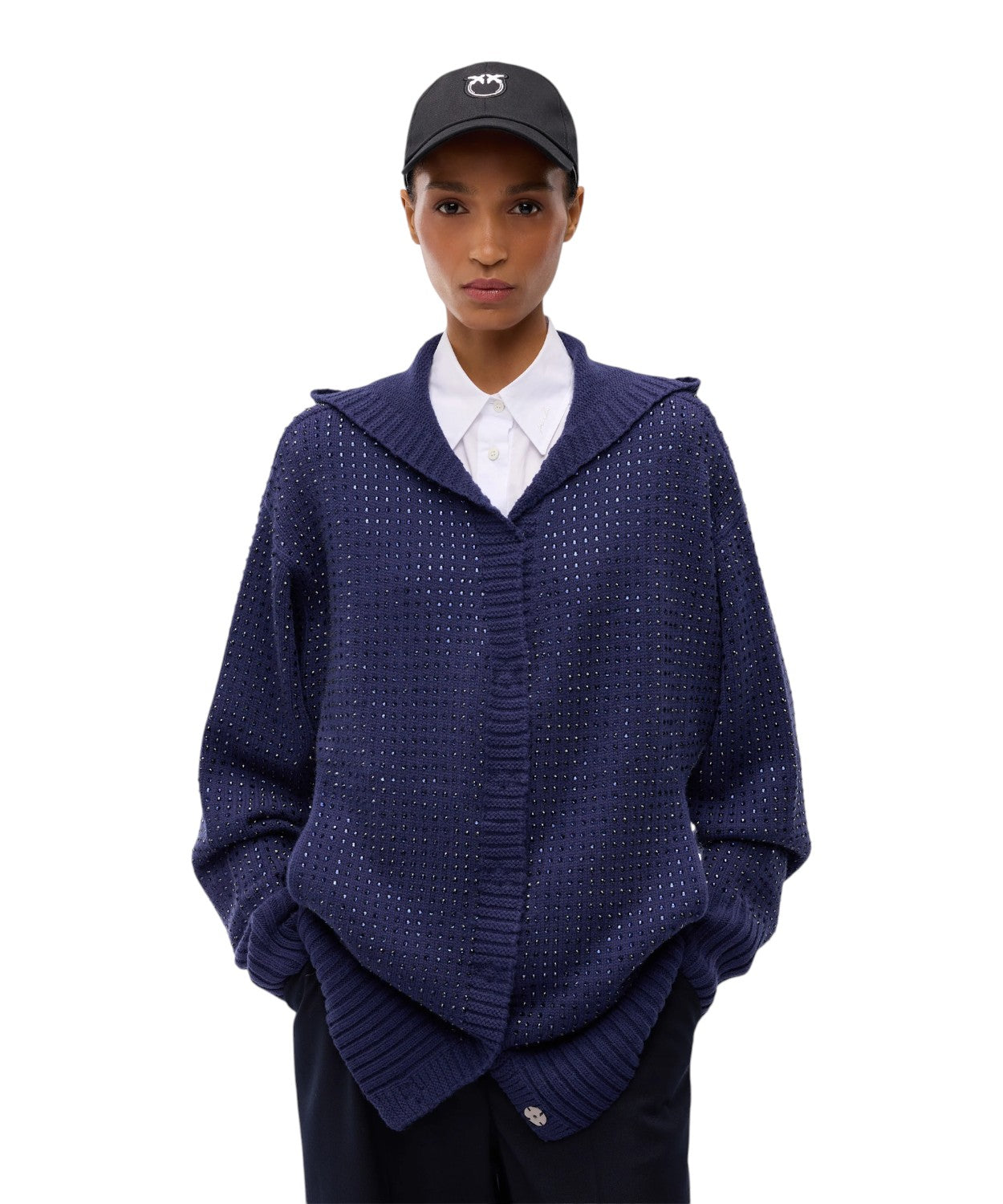 Cardigan donna oversize Pinko in misto lana con strass