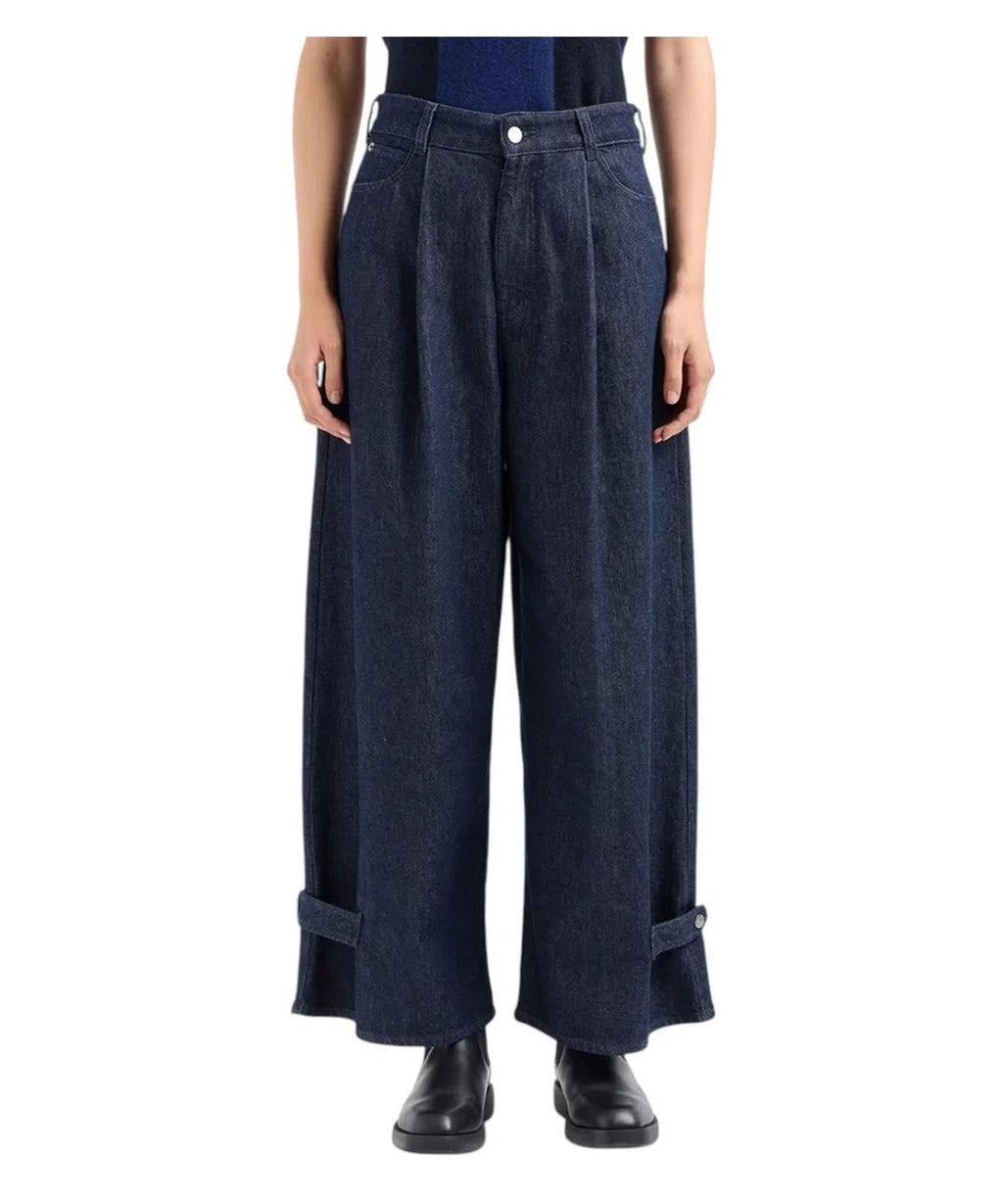 Jeans a vita alta con gamba ampia e pinces in denim rinse Icon-Jeans-Emporio Armani-Vittorio Citro Boutique