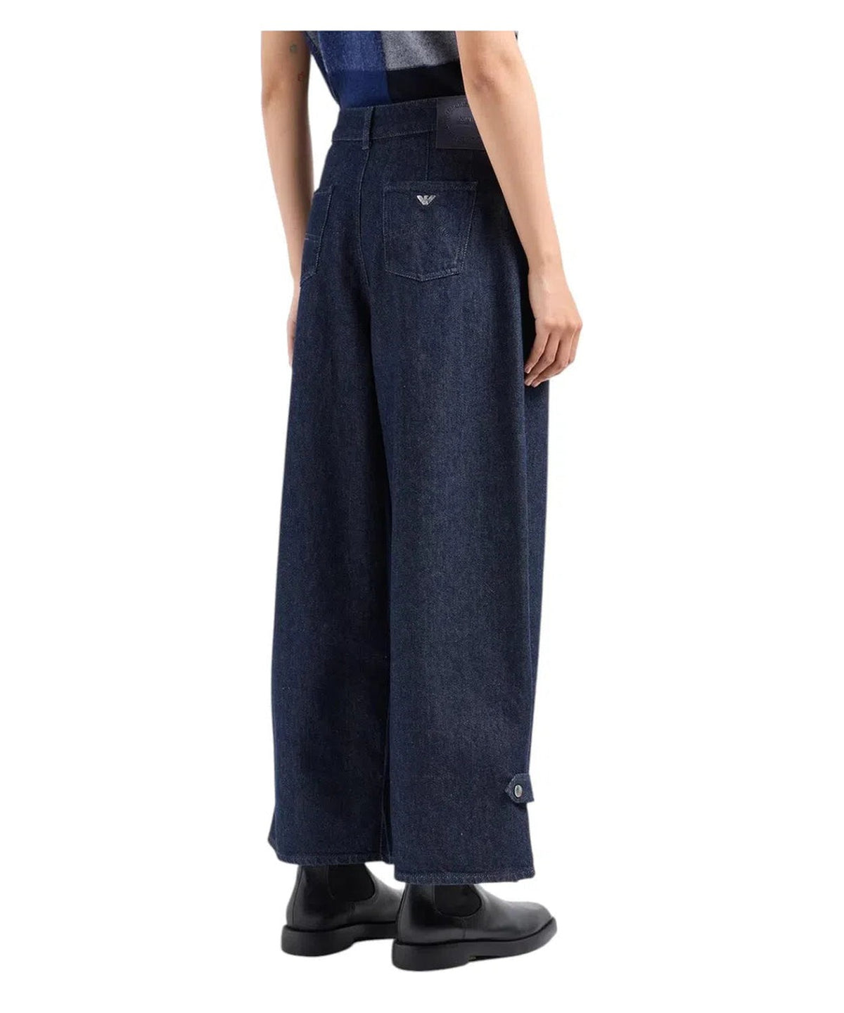Jeans a vita alta con gamba ampia e pinces in denim rinse Icon-Jeans-Emporio Armani-Vittorio Citro Boutique