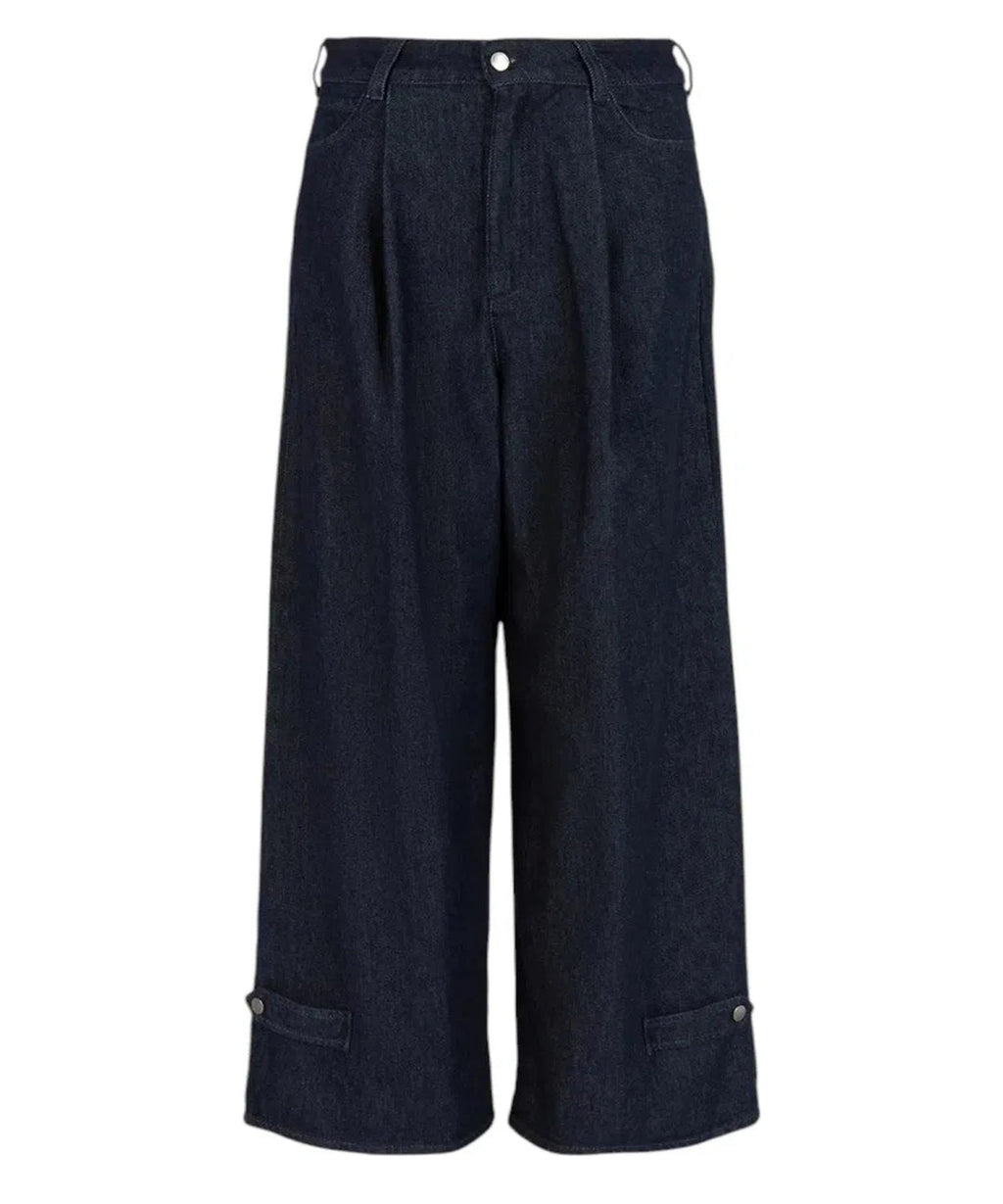 Jeans a vita alta con gamba ampia e pinces in denim rinse Icon-Jeans-Emporio Armani-Vittorio Citro Boutique