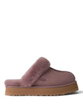 UGG Disquette Pantoletten aus Veloursleder und Lammfell mit Plateau