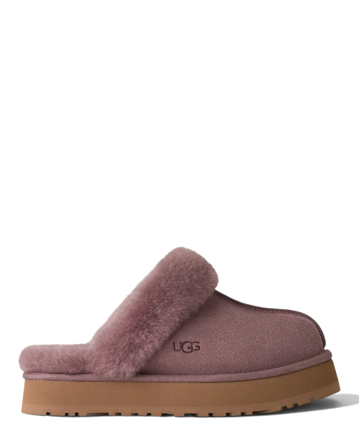 UGG Disquette Pantoletten aus Veloursleder und Lammfell mit Plateau