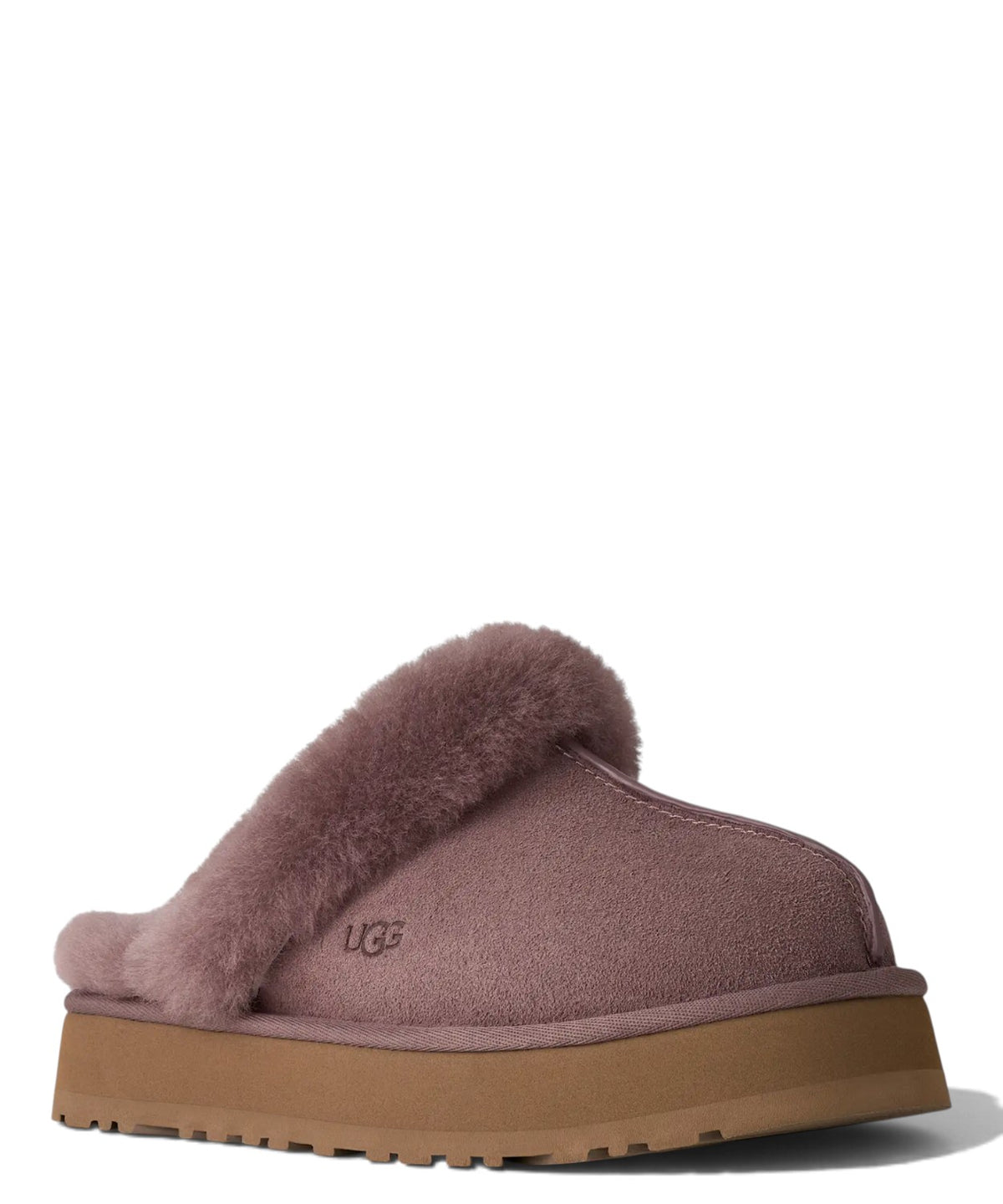 UGG Disquette Pantoletten aus Veloursleder und Lammfell mit Plateau