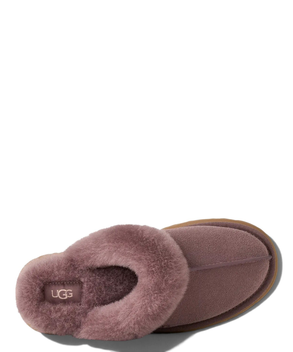 UGG Disquette Pantoletten aus Veloursleder und Lammfell mit Plateau