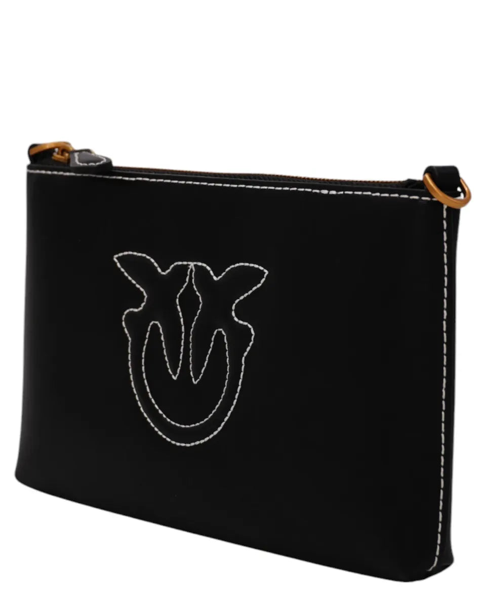 Borsa a Tracolla Piatta in Pelle con Logo Love Birds in Rilievo-Pinko-Pochette-Vittorio Citro Boutique