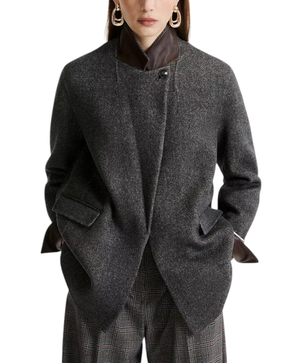 Blazer Marella in Lana con Dettagli in Pelle per Donna
