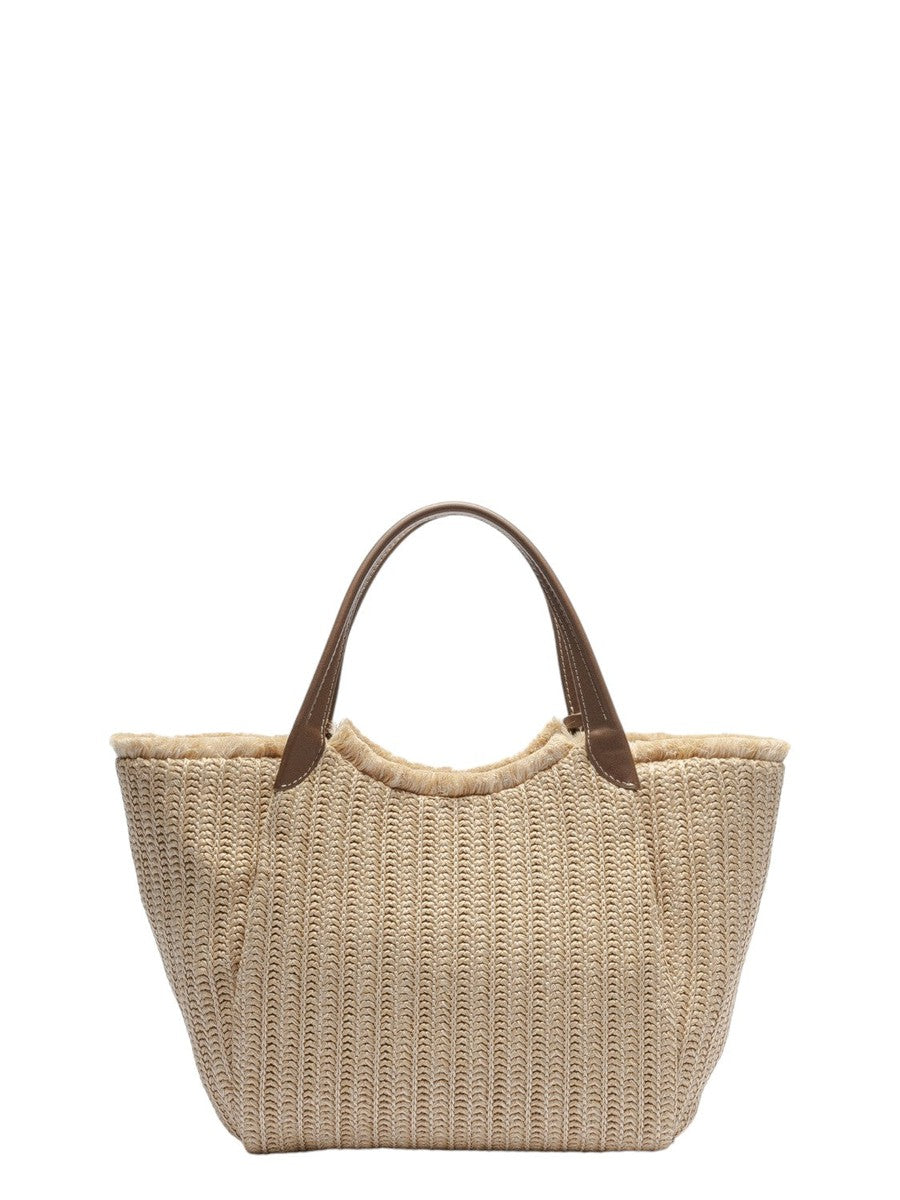 Shopper in paglia intrecciata con charm logo-Emporio Armani-Borse a spalla-Vittorio Citro Boutique