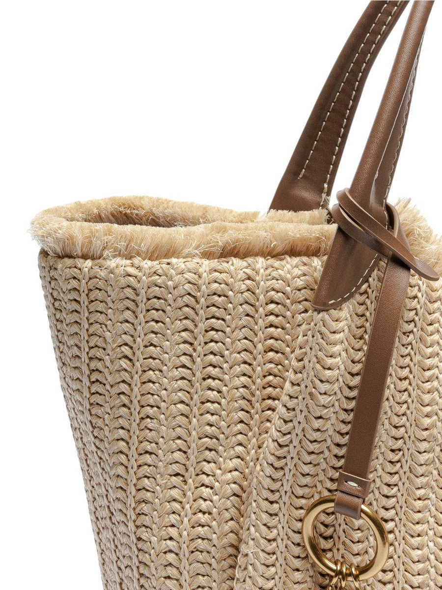 Shopper in paglia intrecciata con charm logo-Emporio Armani-Borse a spalla-Vittorio Citro Boutique