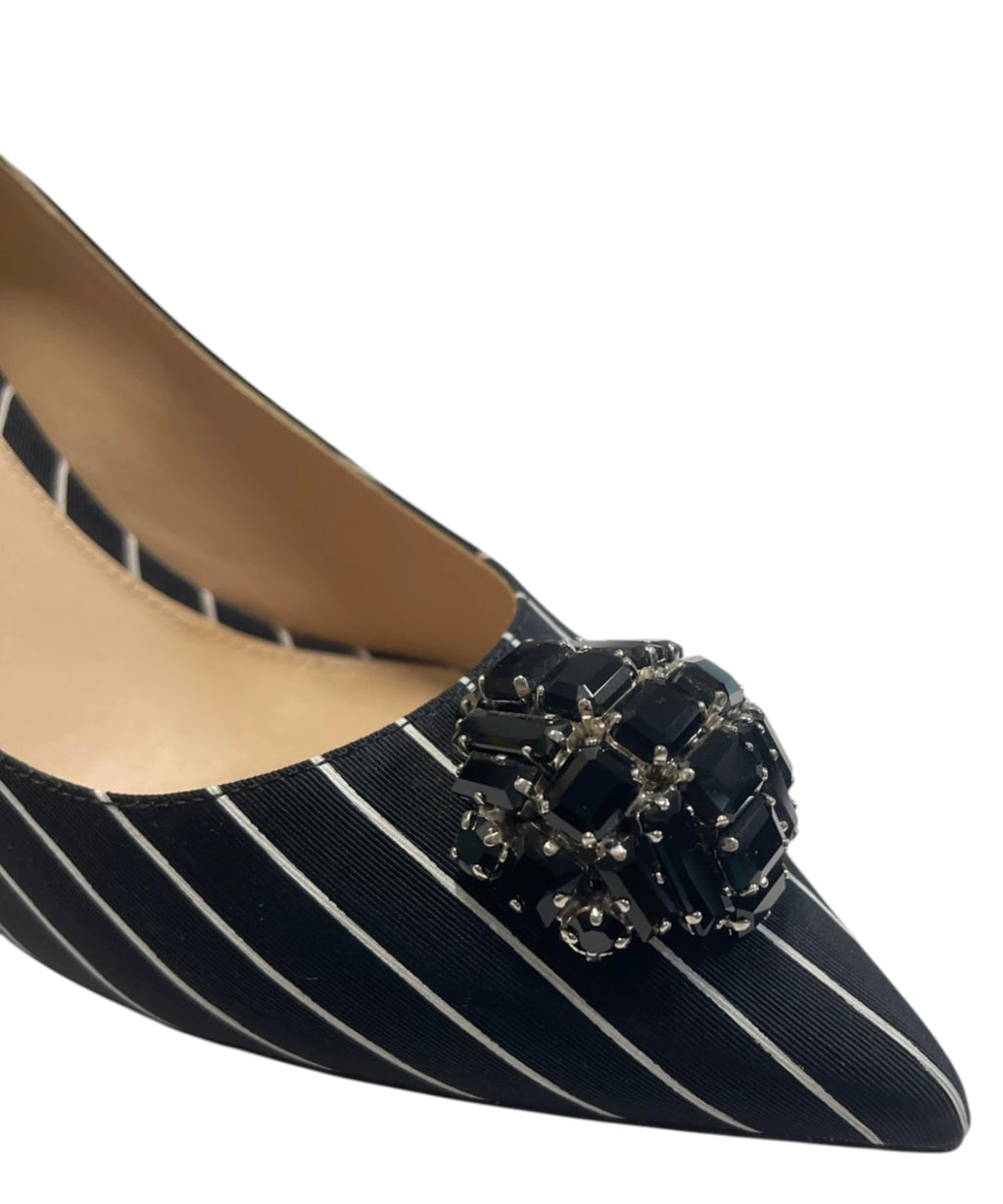 Tropea Black Striped Satin Decollete with Jewel