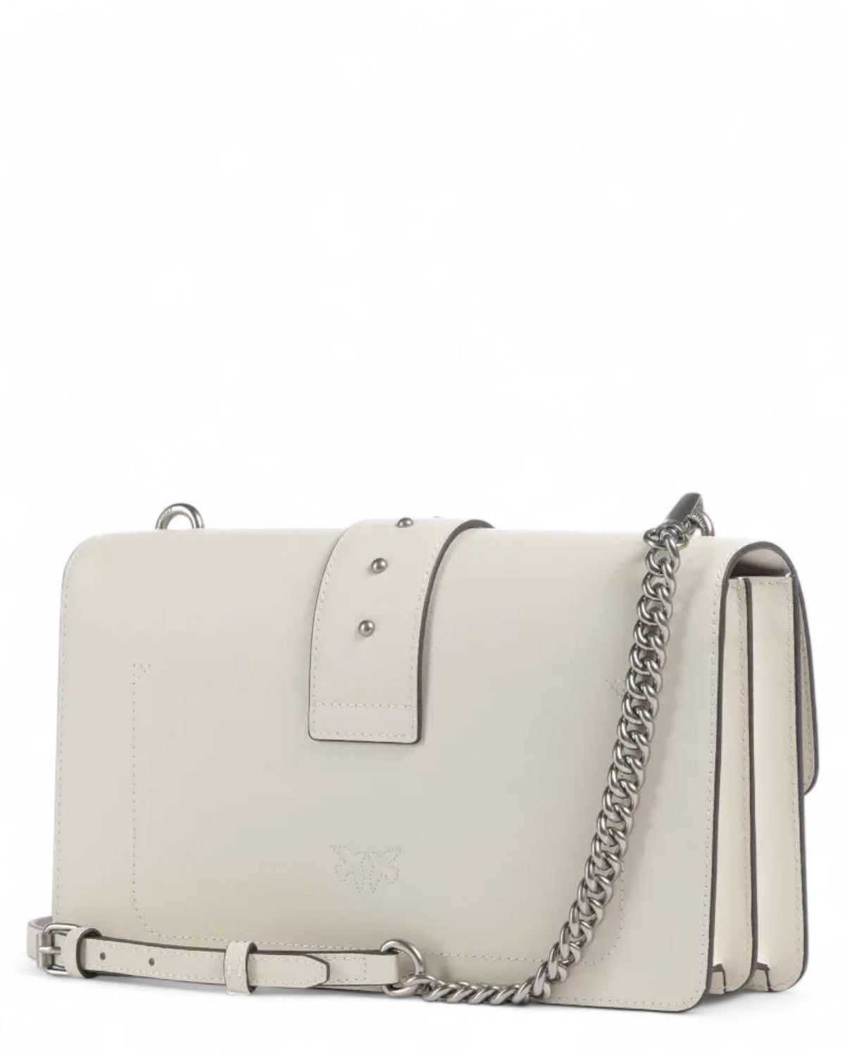 Retro della borsa Love Bag One Simply PINKO in pelle avorio con dettagli in metallo e tracolla a catena per un look sofisticato.