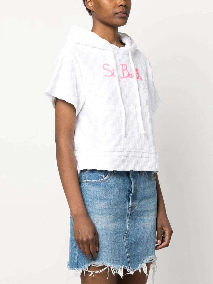 Felpa con cappuccio in spugna a quadri con logo ricamato-Mc2 Saint Barth-T-shirt-Vittorio Citro Boutique