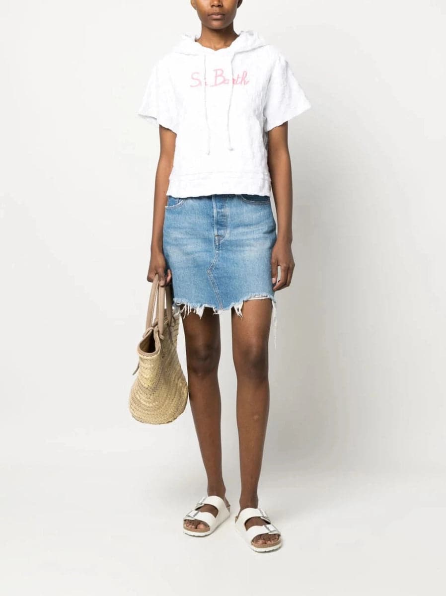 Felpa con cappuccio in spugna a quadri con logo ricamato-Mc2 Saint Barth-T-shirt-Vittorio Citro Boutique