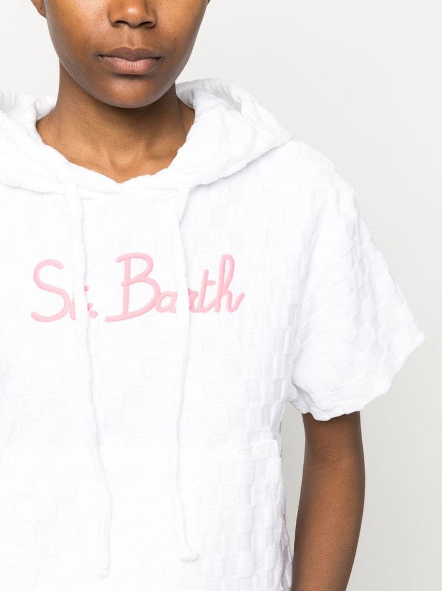 Felpa con cappuccio in spugna a quadri con logo ricamato-Mc2 Saint Barth-T-shirt-Vittorio Citro Boutique