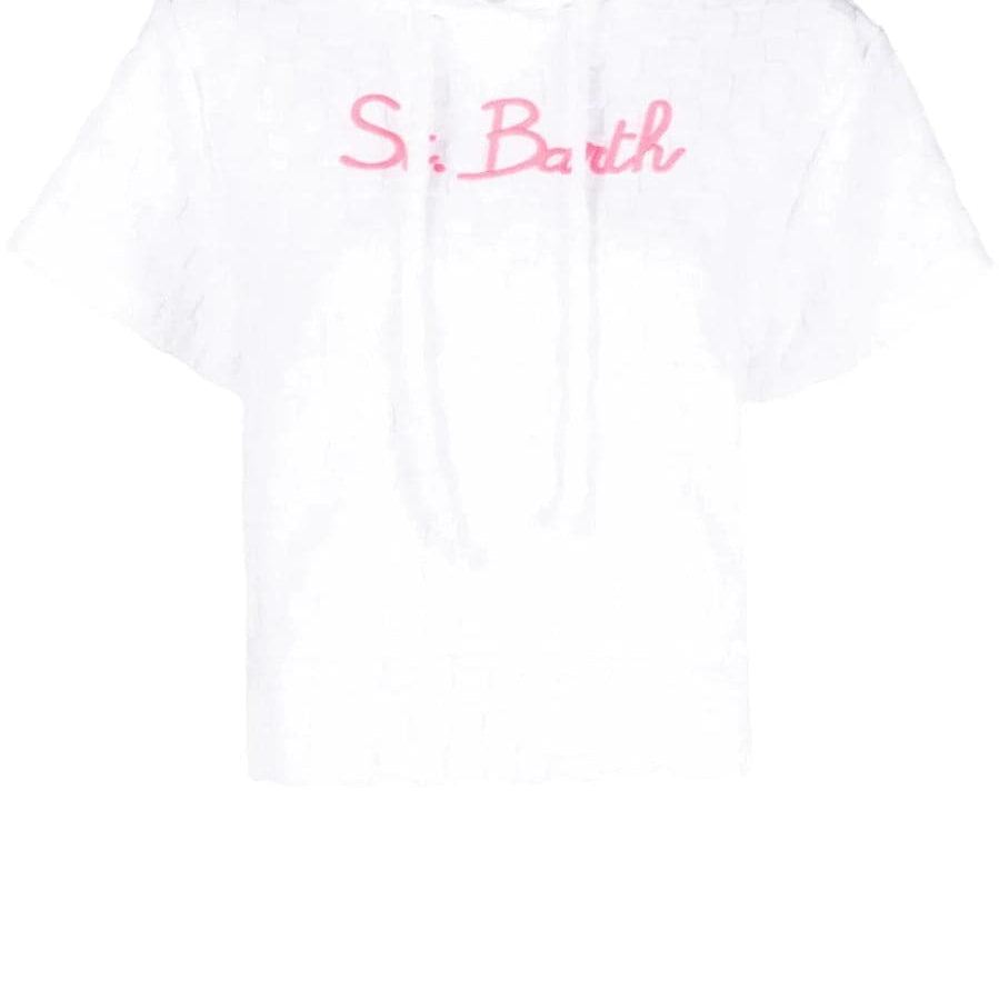 Felpa con cappuccio in spugna a quadri con logo ricamato-Mc2 Saint Barth-T-shirt-Vittorio Citro Boutique