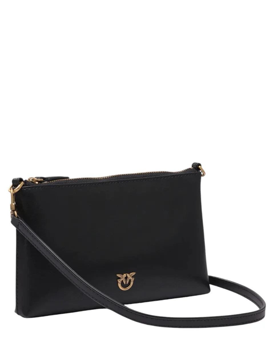 Borsa a Tracolla Piatta in Pelle con Logo Love Birds-Pinko-Pochette-Vittorio Citro Boutique