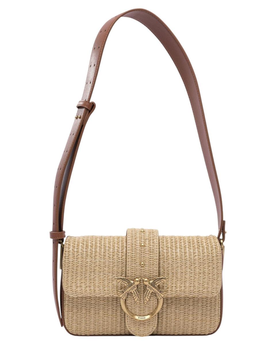 Borsa a Tracolla Love One in Rafia Crochet con Fibbia Love Birds-Pinko-Borse a spalla-Vittorio Citro Boutique