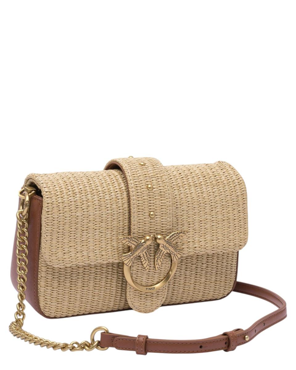 Borsa a Tracolla Love One in Rafia Crochet con Fibbia Love Birds-Pinko-Borse a spalla-Vittorio Citro Boutique