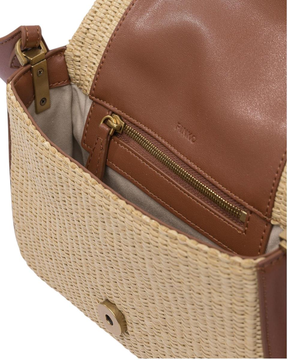 Borsa a Tracolla Love One in Rafia Crochet con Fibbia Love Birds-Pinko-Borse a spalla-Vittorio Citro Boutique