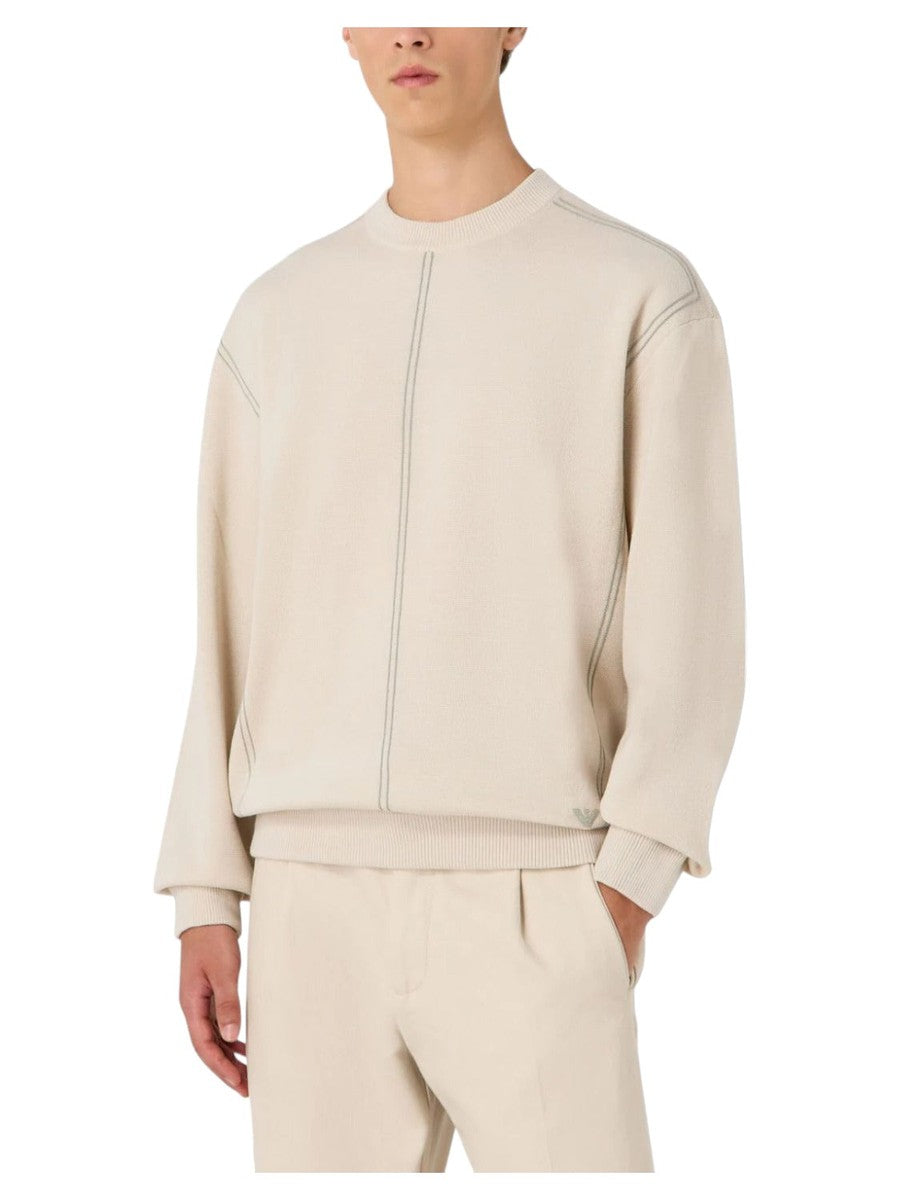 Maglione in misto lana vergine punto stoffa con righe jacquard effetto cordino-Emporio Armani-Maglieria-Vittorio Citro Boutique